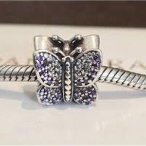 Pandora Silver and Purple Butterfly Charm Bracelet